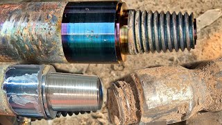 An incredible repairing process of broken thread  How to make thread in metal rod  Heavy wheels [upl. by Hadihsar]