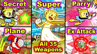 Cuphead  DLC  All 35 Weapons Comparison With Health Bars [upl. by Courtnay]