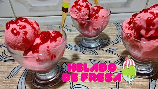 Helado casero de fresas 🍓 fácil cremoso y delicioso  Postre fácil y rápido [upl. by Anirrak]