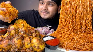 SUPER SPICY KOREAN NUCLEAR FIRE NOODLES WITH EGG GHEE ROAST BIRYANI FRIED MOMOS EATING SHOW [upl. by Hines]