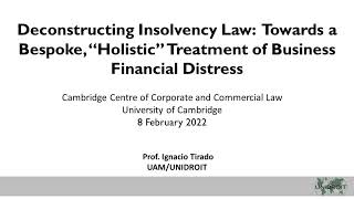 Deconstructing Insolvency Law Towards a Bespoke Treatment of Business Financial Distress 3CL [upl. by Kcirdla]