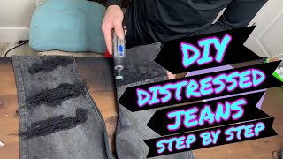 DIY how to distress jeans [upl. by Hailahk231]