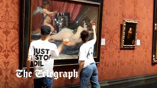 Just Stop Oil attack 17th century painting with hammers [upl. by Airat994]