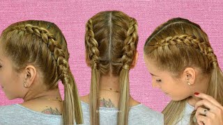 Trenzas con Coletas Bajas para el Colegio para Deportes o para Fiestas [upl. by Vtehsta]