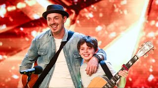 FatherSon Singing Duo Win Simon Cowells GOLDEN BUZZER with Original Family Song [upl. by Graehme]