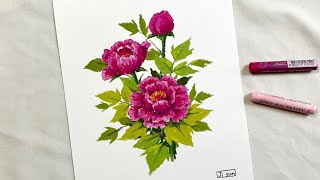 오일파스텔로 모란꽃 그리기 Drawing with peony oil pastel [upl. by Winfield]