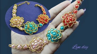 Flowers Beads Bracelet Beaded Jewelry Tutorial  Lyn diy 20 [upl. by Obbard927]