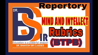 Rubrics of Mind and Intellect BTPB  Repertory Homoeopathy DrBhavesh Sir Classes [upl. by Enahpad]