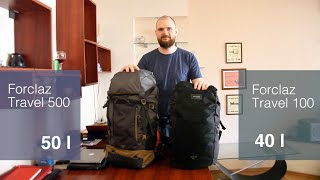 TRAVEL BACKPACK REVIEW Comparison for Decathlon Forclaz Travel 100 40l vs Travel 500 50l Video 14 [upl. by Mossman]