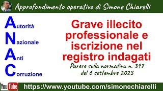 Grave illecito professionale e iscrizione nel registro indagati  ANAC parere n 397 2392023 [upl. by Wheelwright]