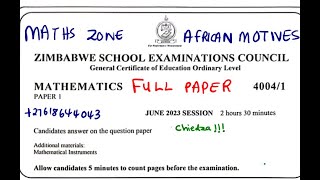 OLEVEL MATHEMATICS JUNE 2023 PAPER 1 ZIMSEC FULL PAPER mathszoneafricanmotives [upl. by Gotcher]