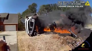 Woman Charged with DUI After Police Rescue Her from Burning SUV [upl. by Eniretac]