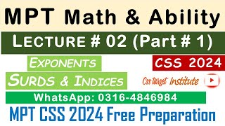 Basic Math amp Ability CSS MPT 2024  Lecture  2 Part  1  MPT CSS 2024 Free Preparation  FPSC [upl. by Aimee]