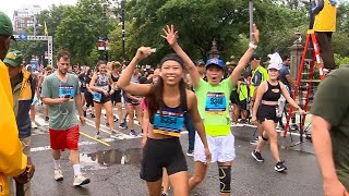 Thousands complete Boston 10K in rainy hot humid conditions [upl. by Ayin895]