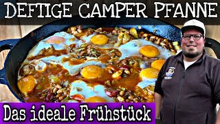 Camper Frühstück  Pfannen Rezept mit Bohnen Hackfleisch und Spiegelei [upl. by Atinaujnas]