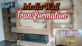 PT 2  ELECTRIC FIREPLACE LIVING ROOM TRANSFORMATION  MEDIA WALL  TV FIREWALL  TIMELAPSE [upl. by Ener]