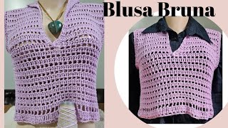 Blusa Bruna de croche pra iniciantes canhoto [upl. by Llemij]