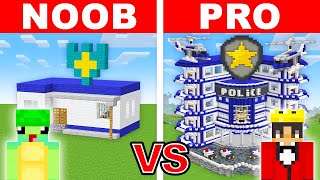 NOOB vs PRO POLICE STATION House Build Challenge in Minecraft [upl. by Ynittirb]