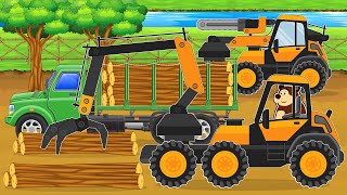 Farmer And Tractor Harvest Wooden Logs to Building a Sheep barn  Farm Vehilce Animated [upl. by Magbie]