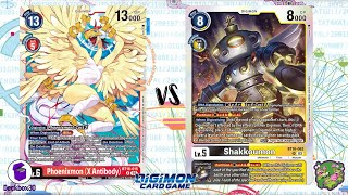 DIGIMON TCG Phoenixmon X Red vs Shakkoumon YellowBlack [upl. by Ahsaele]