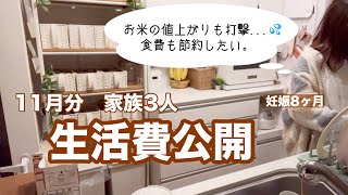 【家計簿公開】朝4時起きで活動した日🕰️家族3人11月の生活費💰お米の値上がりで家計に打撃。 [upl. by Aital]