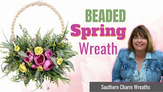 How to Make a Wood Bead Wreath for Spring  Hoop Wreath with Faux Florals [upl. by Douty292]