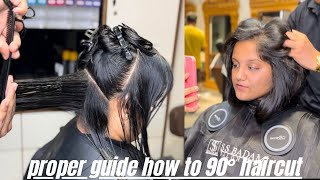 Proper Guide How To 90° Hair Cut  step by step  tutorial  with curtain bangs  haircut ￼￼ [upl. by Loseff]