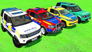 ALL POLICE CARS OF COLORS  TRANSPORTING COLOR ALL POLICE CARS WITH TRUCKS  Farming Simulator 22 [upl. by Ecerahs]