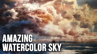 Amazing Watercolor Sky by Sergey Temerev  Painting Masters 54 [upl. by Nanine513]