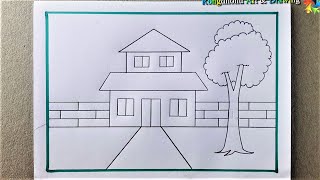 House Scenery Drawing 🏠 Ghar ka Chitra🏠 Easy to drawing and Painting [upl. by Notsur]