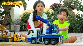 Pretend Play Fishing  Bruder Crane Trucks Outside  JackJackPlays [upl. by Gerstein]