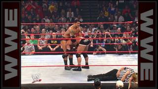 Batista breaks Goldbergs ankle  Raw Oct 20 2003 [upl. by Essej]