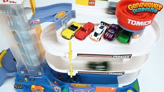 Learn Colors with Hot Wheels cars and motorized Tomica Parking Deck [upl. by Nnayllehs348]