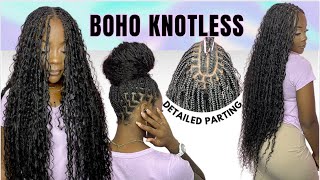 BOHO BRAIDS WITH ME  DETAILED PARTING  BRAIDING TIPS amp HACKS  YWIGS  FULL GODDESS LOOK [upl. by Fawnia]