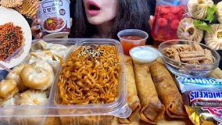 ASMR KOREAN SPICY NOODLES  DUMPLINGS  MOMOS MUKBANG  EATING FOOD shorts [upl. by Harras]