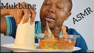 African food mukbang spicy chicken okra soup and fufu mukbang [upl. by Chill]