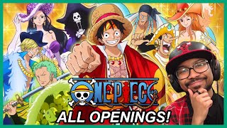 SHOULD I WATCH ONE PIECE  First Time Reaction to ALL One Piece Openings 124 [upl. by Tavis]