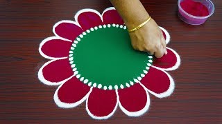 Beautiful simple freehand rangoli for thaipusam 2019  colour kolam with out dots  best muggulu [upl. by Grounds]