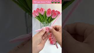 Diy Beautiful Handmade Pipe Cleaner Tulip diy crepepaperflower diyflowers crochet flowers [upl. by Udella]