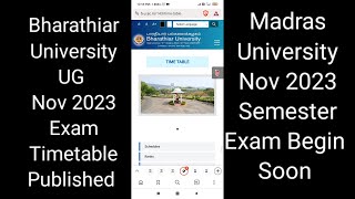 Bharathiar University Nov 2023 Exam Time table Published Madras University exam Begin soon [upl. by Neelear]