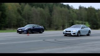 4k BMW M6 Gran Coupe vs Nissan GTR 550 HP both stock in Ultra HD [upl. by Vogeley]