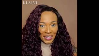 Klaiyi Hair Dark Plum Color 13x4 Water Wave PreEverything™ Lace Frontal Wig [upl. by Ymmor371]