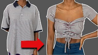 DIY SQUARE NECK RUCHED TOP  Refashion Mens Shirt [upl. by Neona]