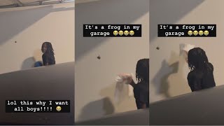 Kayla B Yells At Her Son To Get Frog Off Her Garage Wall “Come On You A Boy Figure Out Something” 😂 [upl. by Nnalyrehc]