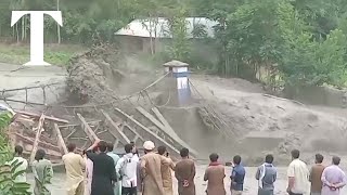 Glacial lake bursts river banks causing floods in Pakistan [upl. by Lali]