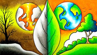 environment drawingearth day drawingglobal warming drawingposter drawing easy oil pastel colour [upl. by Aihsat]