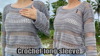 Crochet long sleeve  easy sweater tutorial  beginner friendly [upl. by Rusell]