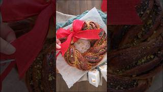 Chocolate and Pistachio Babka Bread Wreath babka bread short homebaking [upl. by Arutak]