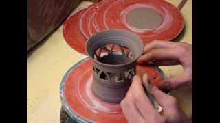 Piercing a small clay pottery candle holder carving demo [upl. by Lotson112]