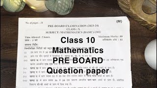 Class 10 Mathematics PRE BOARD complete Question paper 📝 for 2024 practice ttc class10 [upl. by Atolrac]